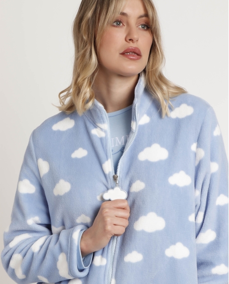 STAY AT HOME Bata Manga Larga Calentita It´s Time To Sleep para Mujer AZUL 2