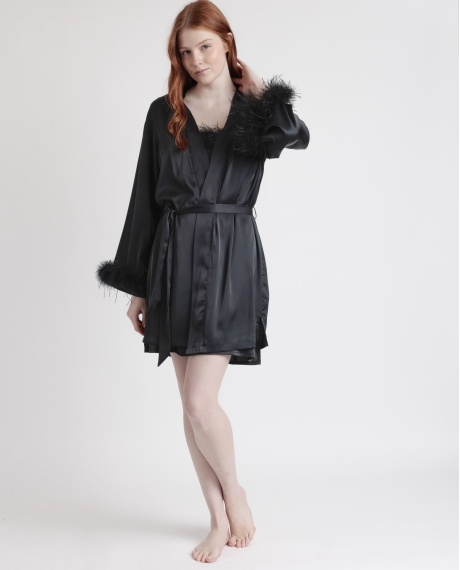 ADMAS LUXURY Bata Manga Larga Marabu Luxe para Mujer NEGRO