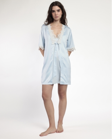 ADMAS CLASSIC Bata Manga Corta Guipur para Mujer CIELO