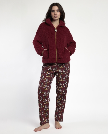DISNEY Bata Manga Larga Calentita Minnie Mouse para Mujer BURDEOS