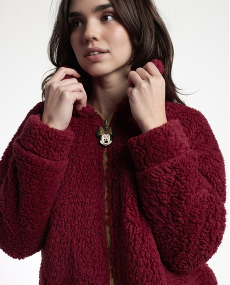 DISNEY Bata Manga Larga Calentita Minnie Mouse para Mujer BURDEOS 2