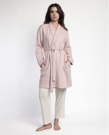 ADMAS CLASSIC Bata Manga Larga Dots & Flowers para Mujer CORAL