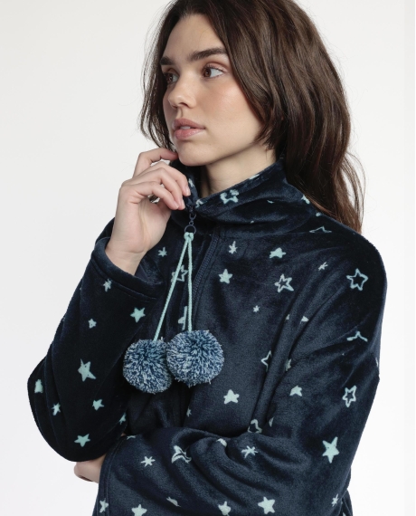 STAY AT HOME Bata Manga Larga Calentita Better In Pajamas para Mujer MARINO 2