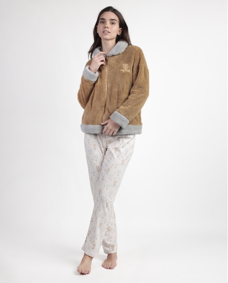 ADMAS Bata Manga Larga Calentita Enjoy Every Moment para Mujer CAMEL