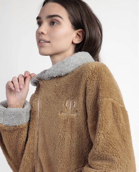 ADMAS Bata Manga Larga Calentita Enjoy Every Moment para Mujer CAMEL 2