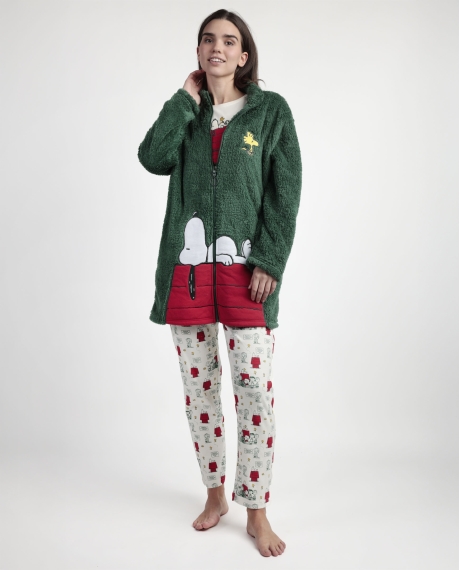 PEANUTS Bata Manga Larga Calentita Classic Peanuts para Mujer VERDE