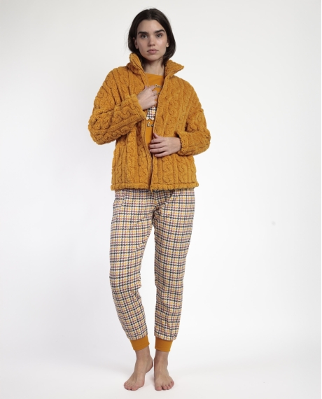 ADMAS Bata Manga Larga Calentita Lou Lou Returns para Mujer MOSTAZA