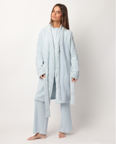 ADMAS CLASSIC Bata Manga Larga Calentita Romantic para Mujer AZUL