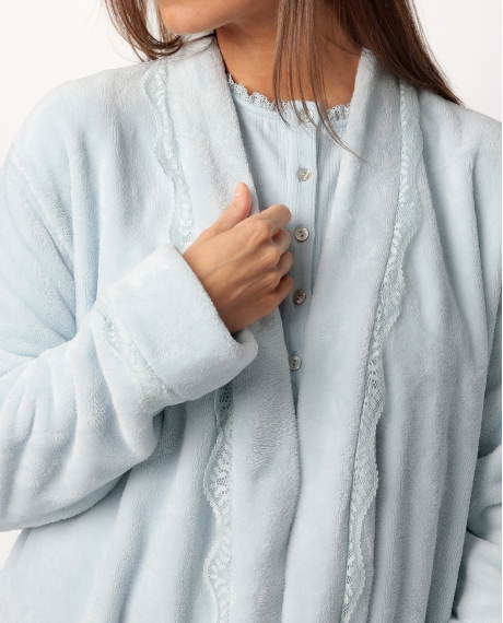 ADMAS CLASSIC Bata Manga Larga Calentita Romantic para Mujer AZUL 2