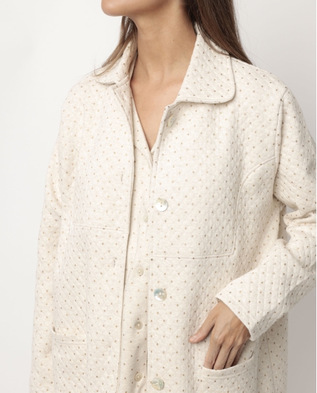 ADMAS CLASSIC Bata Manga Larga Botones Organic Dots para Mujer BEIGE 2