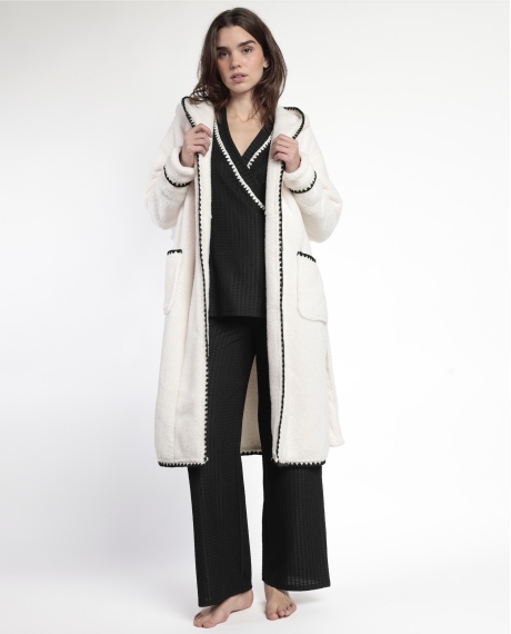 ADMAS LUXURY Bata Manga Larga Calentita Stitching para Mujer CRUDO