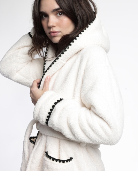 ADMAS LUXURY Bata Manga Larga Calentita Stitching para Mujer CRUDO 2