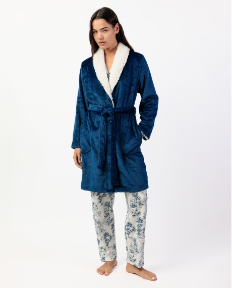 ADMAS CLASSIC Bata Manga Larga Calentita Luxury Leaves para Mujer AZUL