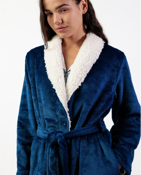 ADMAS CLASSIC Bata Manga Larga Calentita Luxury Leaves para Mujer AZUL 2