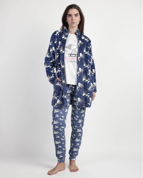 PEANUTS Bata Manga Larga Calentita Snow Drift para Mujer AZUL