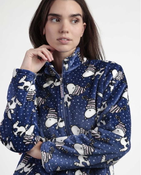 PEANUTS Bata Manga Larga Calentita Snow Drift para Mujer AZUL 2