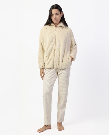 ADMAS CLASSIC Bata Manga Larga Calentita Stripes And Stars para Mujer BEIGE