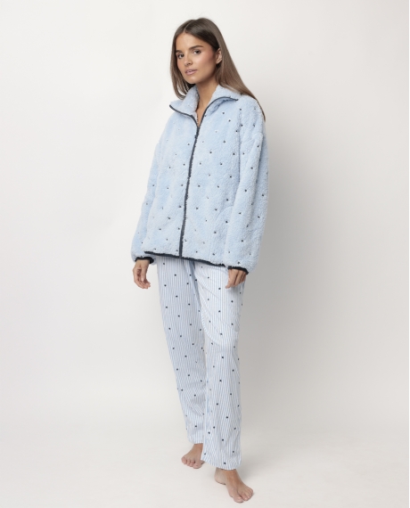ADMAS CLASSIC Bata Manga Larga Calentita Stripes And Stars para Mujer AZUL