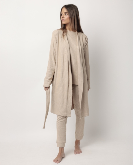 ADMAS HOME Bata Manga Larga Canalé Supersoft para Mujer CAMEL