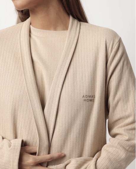 ADMAS HOME Bata Manga Larga Canalé Supersoft para Mujer CAMEL 2