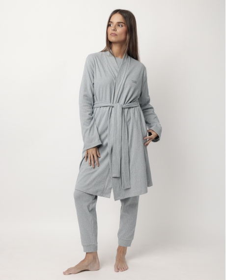 ADMAS HOME Bata Manga Larga Canalé Supersoft para Mujer AZUL