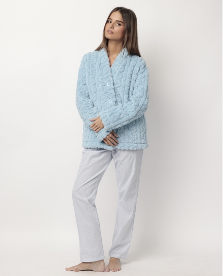 ADMAS HOME Bata Manga Larga Calentita Chains Home para Mujer AZUL