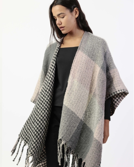 ADMAS Poncho de Punto Abierto Doble Cara Trendy Layers para Mujer GRIS