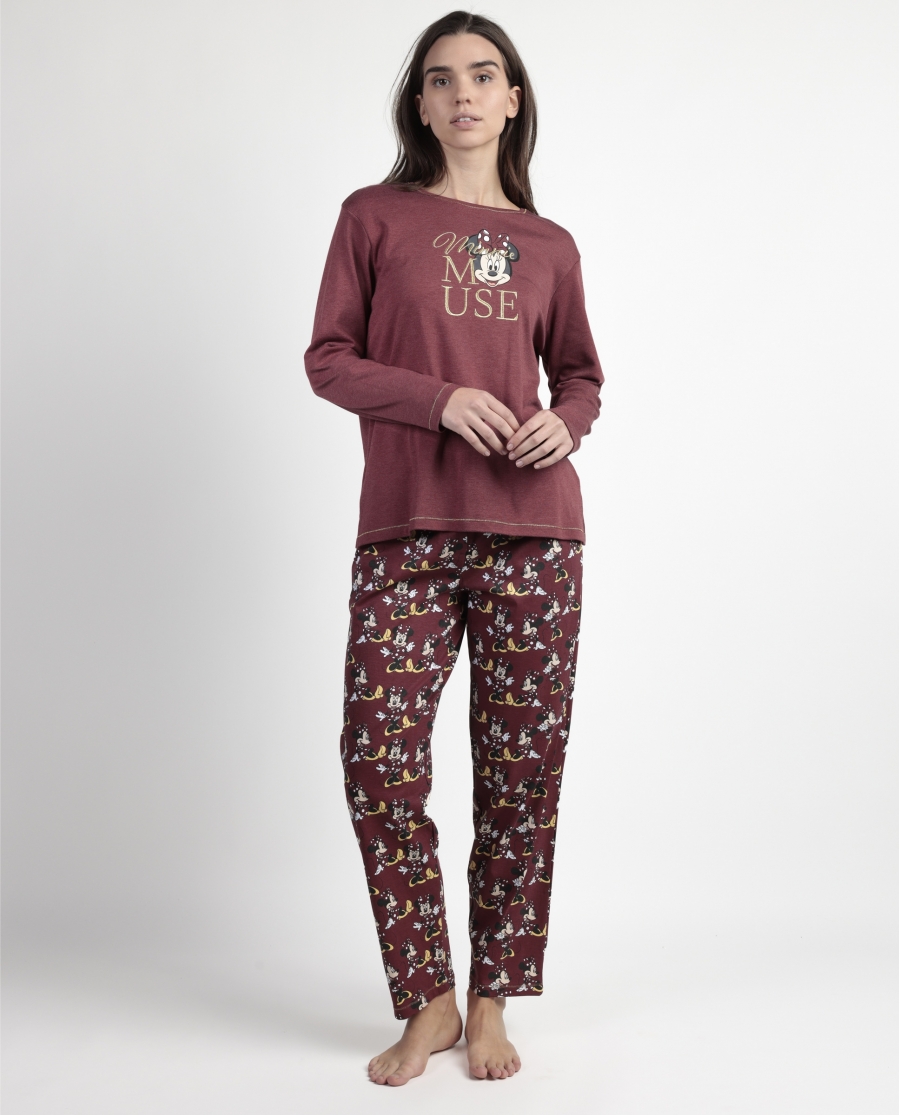 DISNEY Pijama Manga Larga Minnie Mouse para Mujer BURDEOS