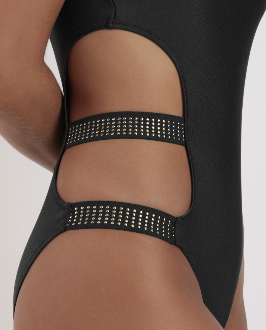 ADMAS Bañador Asimétrico Punk Beach para Mujer NEGRO