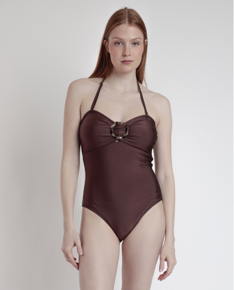 ADMAS Bañador Bandeau Drapeado Desert Palm para Mujer CHOCOLATE