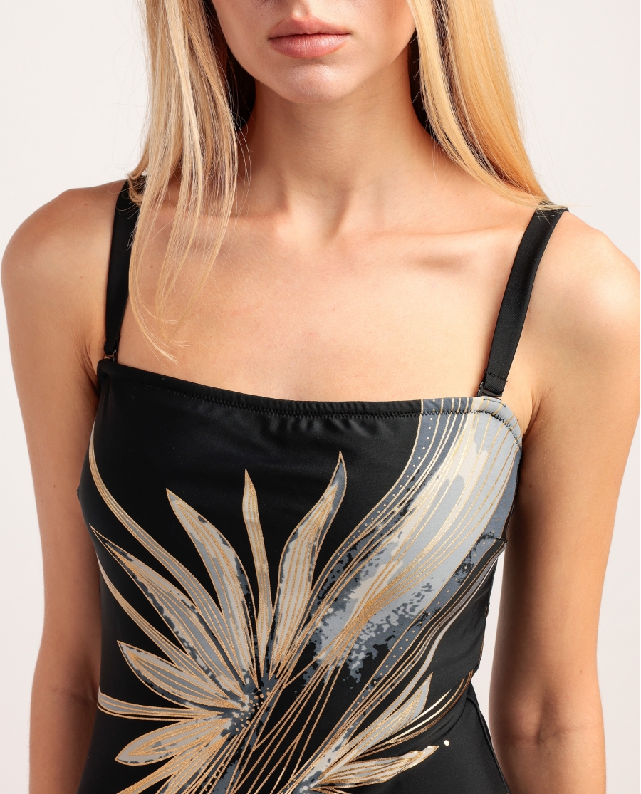 ADMAS Bañador Bandeau Gold Flowers para Mujer NEGRO