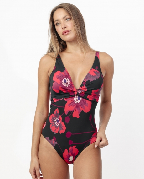 ADMAS Bañador Capacidad Hibiscus para Mujer NEGRO