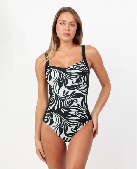 ADMAS Bañador Reductor Bandas Curvy Black and White para Mujer NEGRO