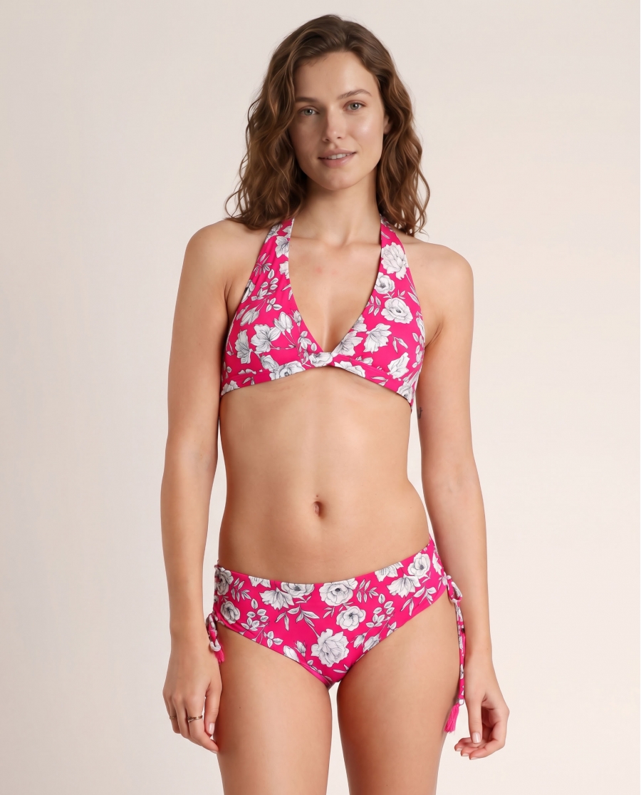 ADMAS Bikini Halter Beach Flowers para Mujer FUCSIA