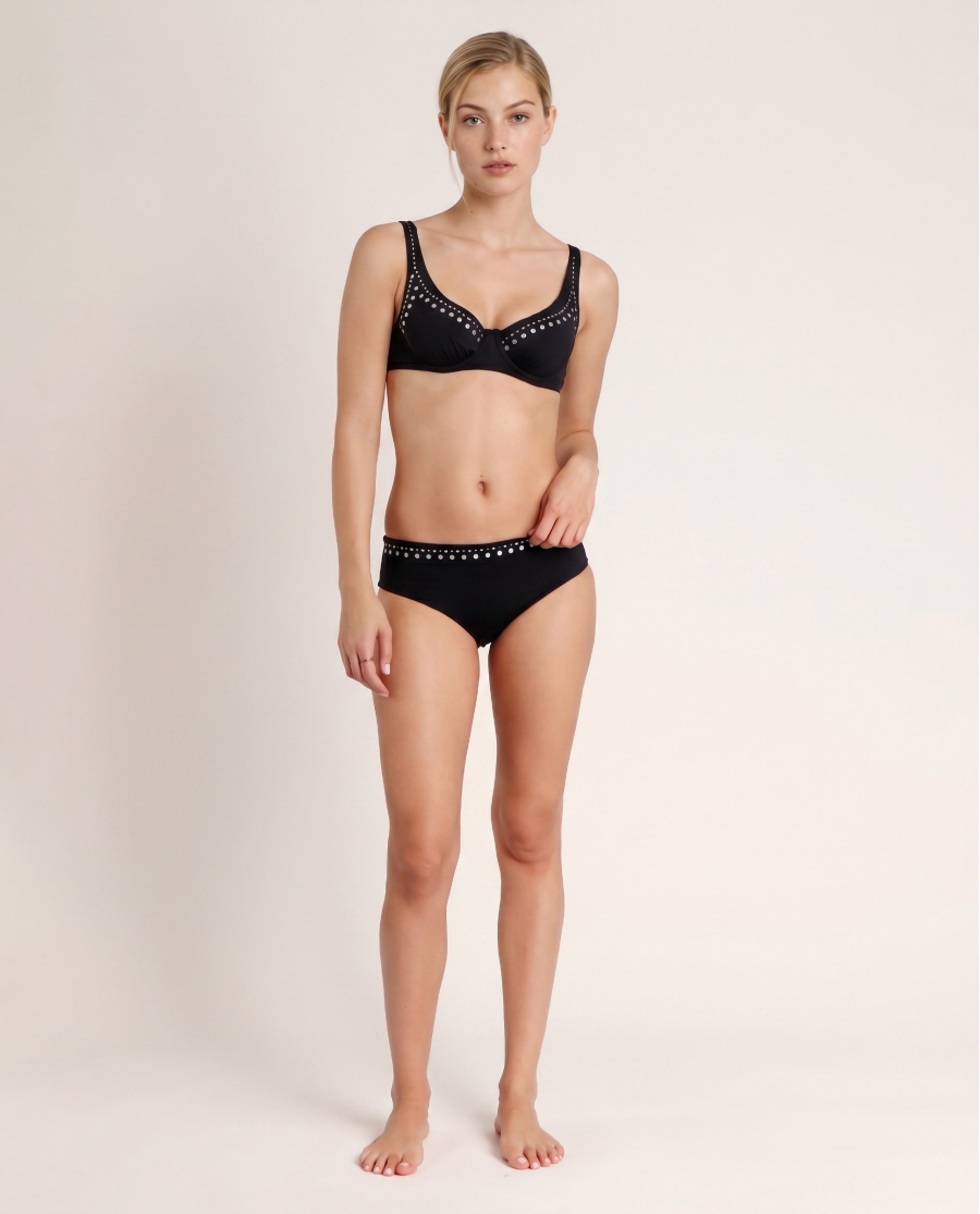 ADMAS Bikini Aro Metallic Stones para Mujer NEGRO