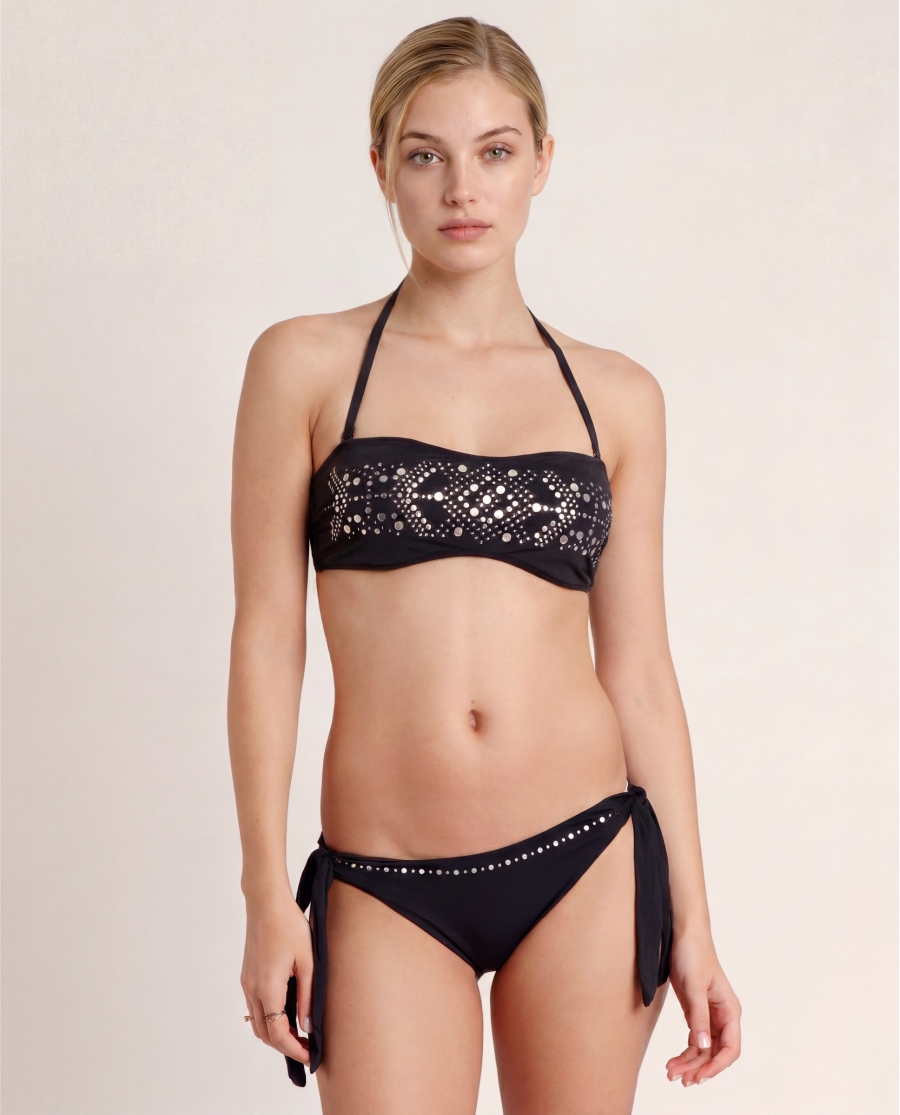 ADMAS Bikini Bandeau Metallic Stones para Mujer NEGRO