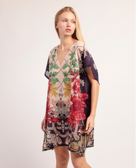 ADMAS Vestido Kaftan Manga Corta Flowers para Mujer MULTICOLOR