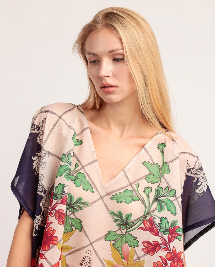 ADMAS Vestido Kaftan Manga Corta Flowers para Mujer MULTICOLOR