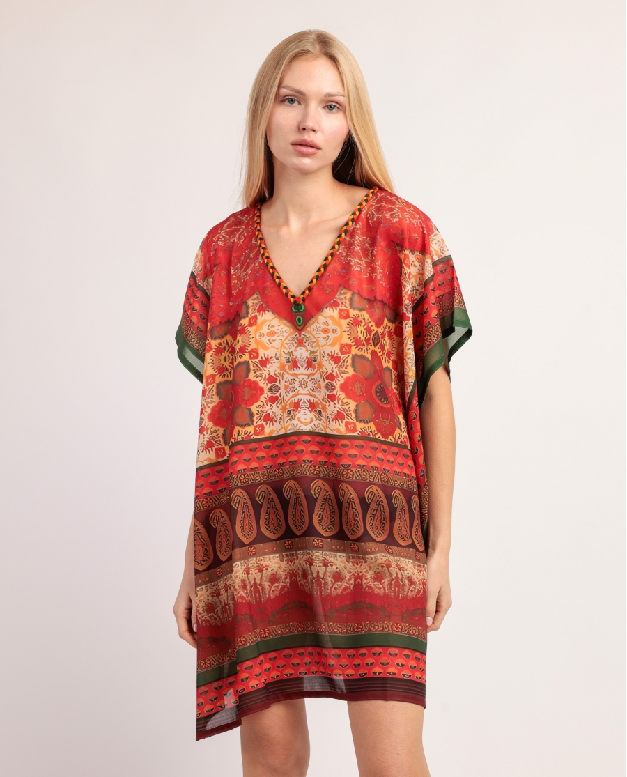ADMAS Vestido Kaftan Manga Corta Mandala para Mujer MULTICOLOR
