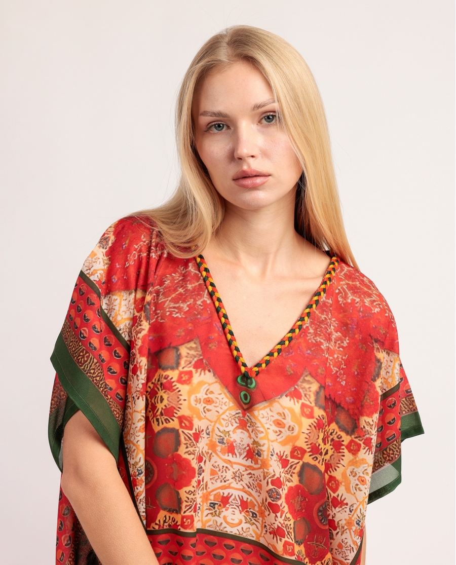 ADMAS Vestido Kaftan Manga Corta Mandala para Mujer MULTICOLOR