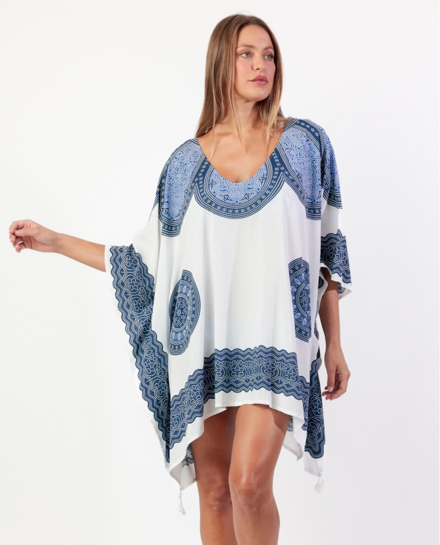 ADMAS Vestido Kaftano Manga Corta Azul para Mujer AZUL