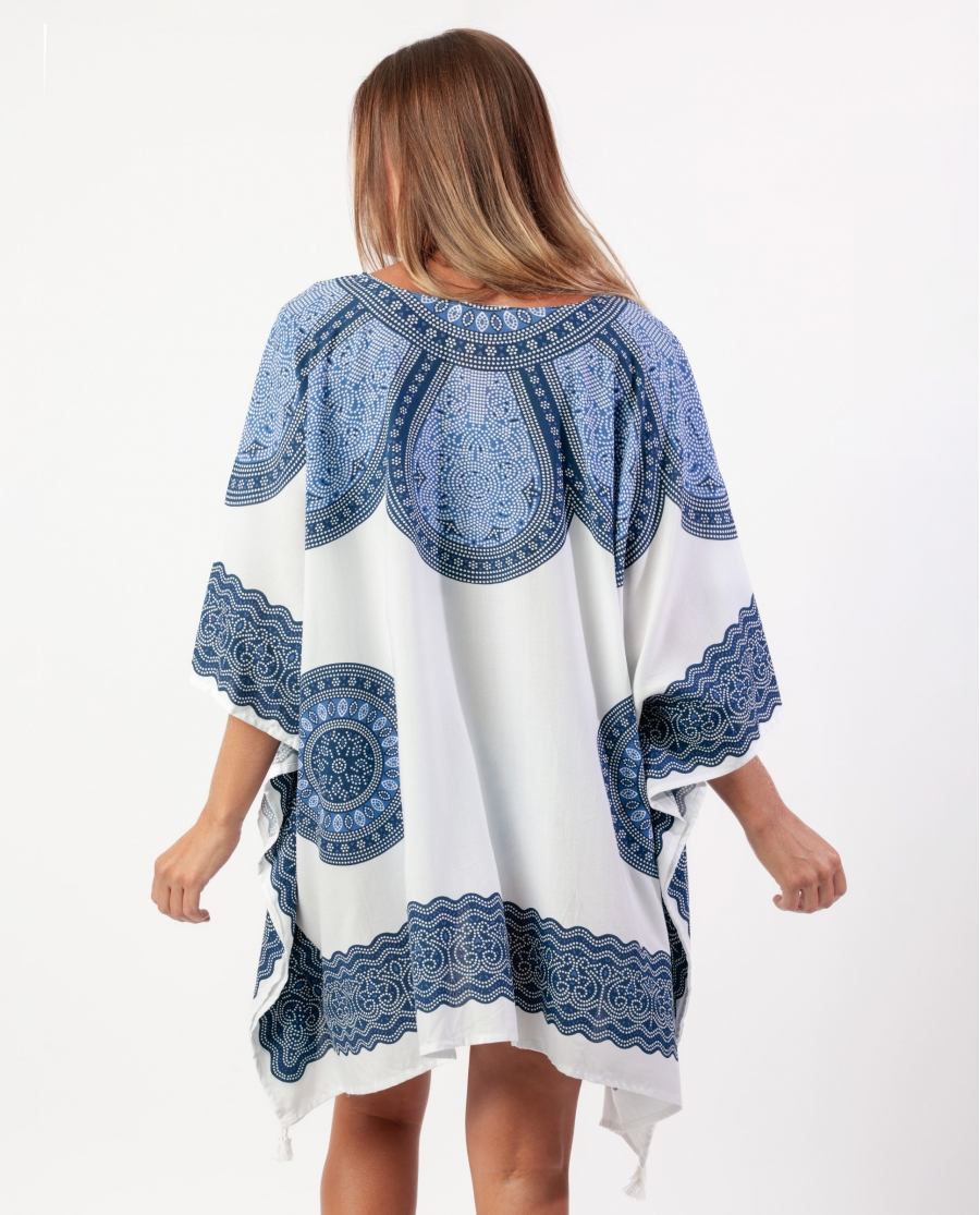 ADMAS Vestido Kaftano Manga Corta Azul para Mujer AZUL