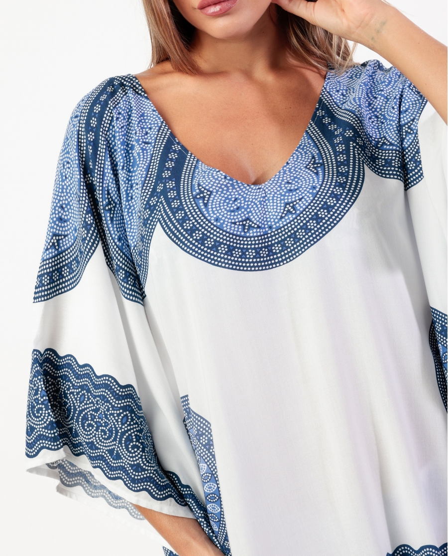 ADMAS Vestido Kaftano Manga Corta Azul para Mujer AZUL