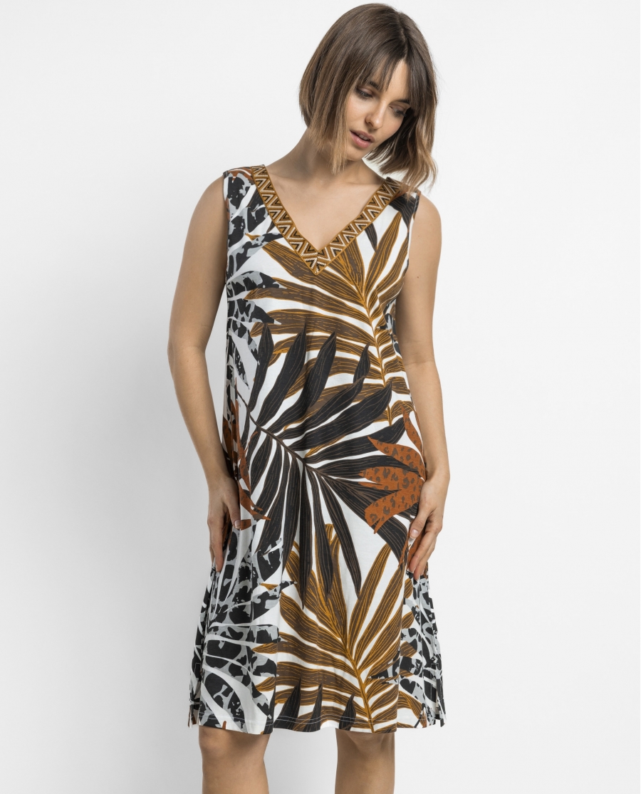 ADMAS Vestido Sin Mangas Ethnic Leaves para Mujer MARRON