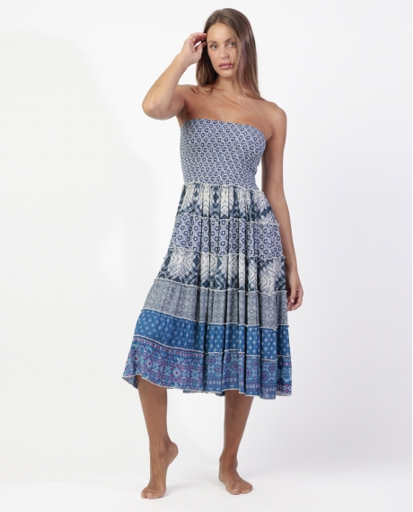 ADMAS Vestido Largo Palabra de Honor Patchwork Dream para Mujer AZUL