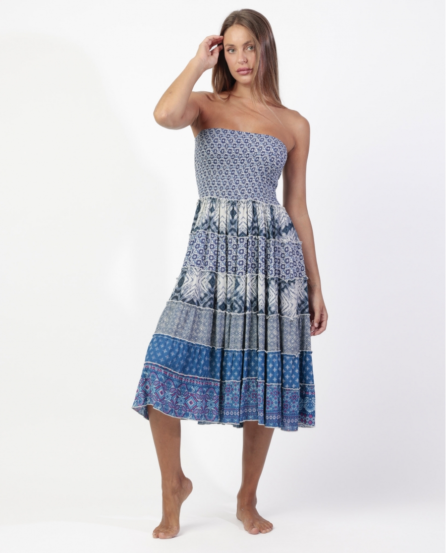 ADMAS Vestido Largo Palabra de Honor Patchwork Dream para Mujer AZUL