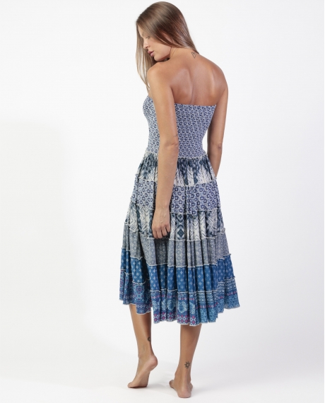 ADMAS Vestido Largo Palabra de Honor Patchwork Dream para Mujer AZUL 2