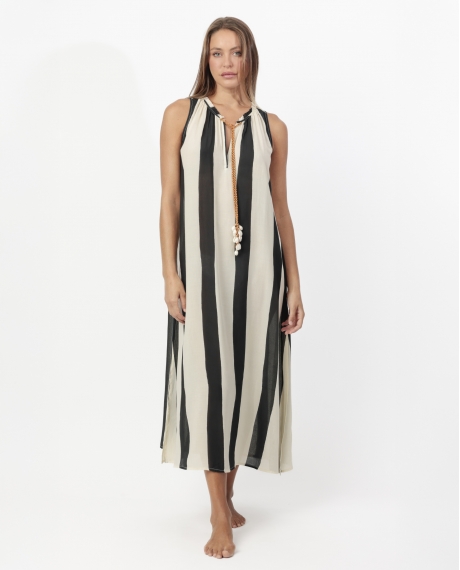 ADMAS Vestido Sin Mangas White & Black para Mujer NEGRO