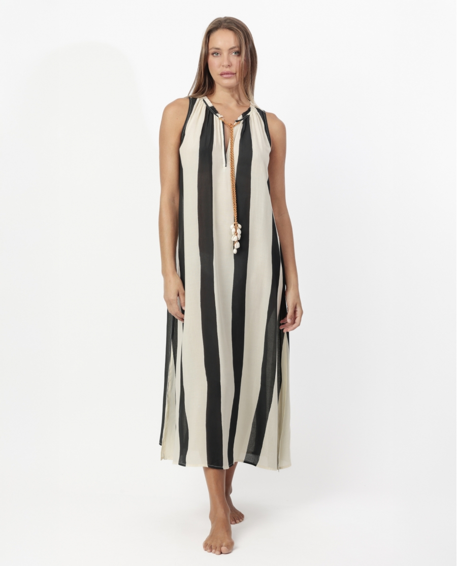 ADMAS Vestido Sin Mangas White & Black para Mujer NEGRO