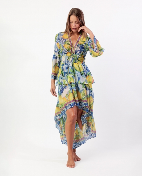 ADMAS Vestido Manga Larga Blue Ceramic para Mujer MULTICOLOR